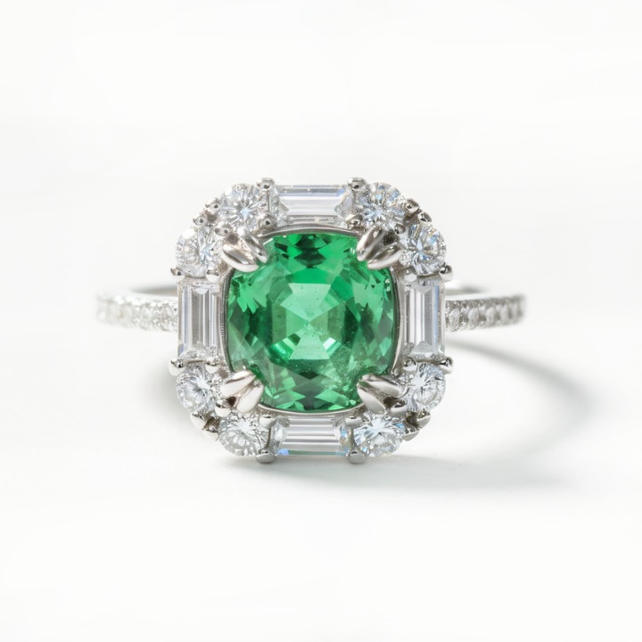 Inel Dama Chucai® model Rose Cut Luxury, Zirconiu Verde Smarald, Inel Reglabil si Ajustabil, Stil Elegant si Nobiliar, Placat cu Argint Hipoalergenic, Ideal pentru Birou, Party sau Cadou