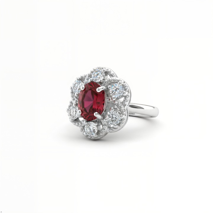 Inel Dama Royal Red, Chucai, Zirconiu Rosu, Placat cu Argint, Reglabil