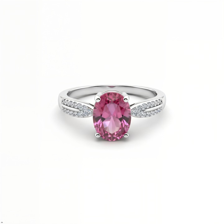 Inel Dama Chucai Royal Blue Oval Luxury, Zirconiu Albastru, Placat cu Argint, Reglabil