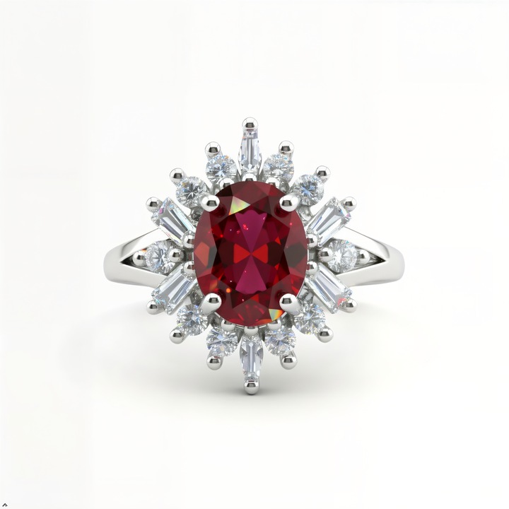 Inel Dama Chucai® model Soare Radiant Luxury, Zirconiu Rosu Intens Stralucitor, Inel Reglabil si Ajustabil, Stil Modern si Nobiliar, Placat cu Argint, Ideal pentru Birou, Party sau Cadou