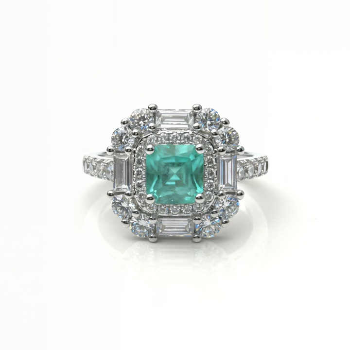 Inel Dama Chucai, model Paraiba Luxury, Zirconiu Verde Laguna, Placat cu Argint Hipoalergenic, Reglabil