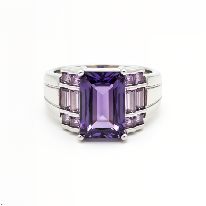 Inel Dama Chucai® model Geometric, Zirconiu Mov Patrat Premium, Inel Argintiu Stil Vintage Luxury, Bogat Incrustat, Ideal Cadou Aniversare sau Ocazie