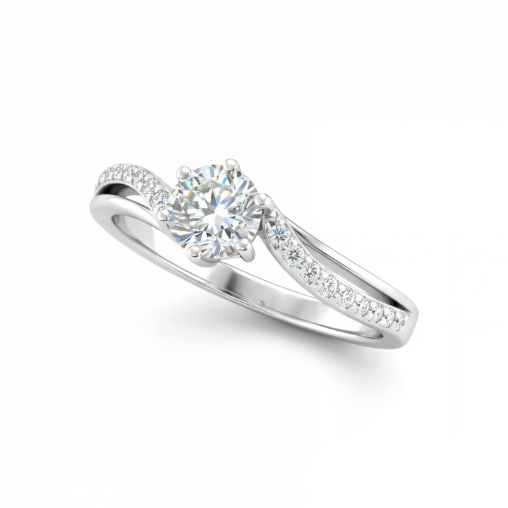 Inel Dama Argint 925 cu Moasit 0.5 Carate, Model Clasic cu 6 Gherute, Inel Logodna Reglabil si Ajustabil, Bijuterii Luxury pentru Party si Nunta, Cadou de Craciun si Aniversare, Argintiu