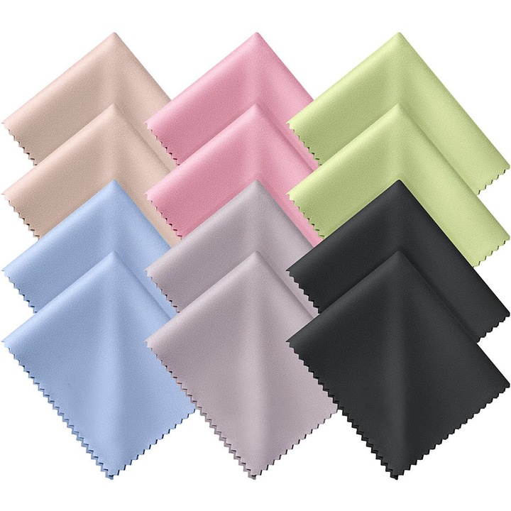Set 12 lavete din microfibra, 15x18cm, multicolor, pentru ochelari, ecrane si camere