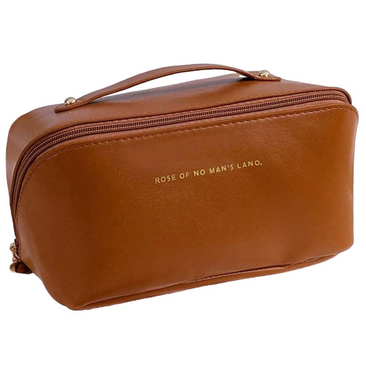 Geantă cosmetice impermeabilă, cu compartimente, maro, 23x11.5x12.5cm