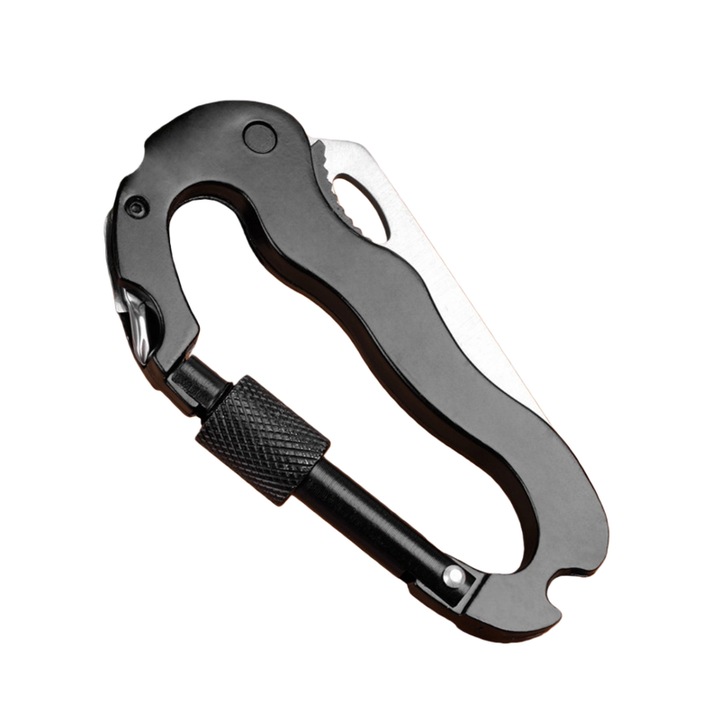 Többfunkciós kés 5 az 1-ben, HCUSR, karabiner, fekete, 10.5cm x 18cm