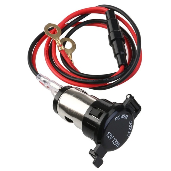 Priza Auto Suplimentara Incorporabila 12V, cu Siguranta si Cablu 1m, Montaj 25-27mm, pentru GPS, Utilizare la Automobil, Camion 24V sau Motocicleta