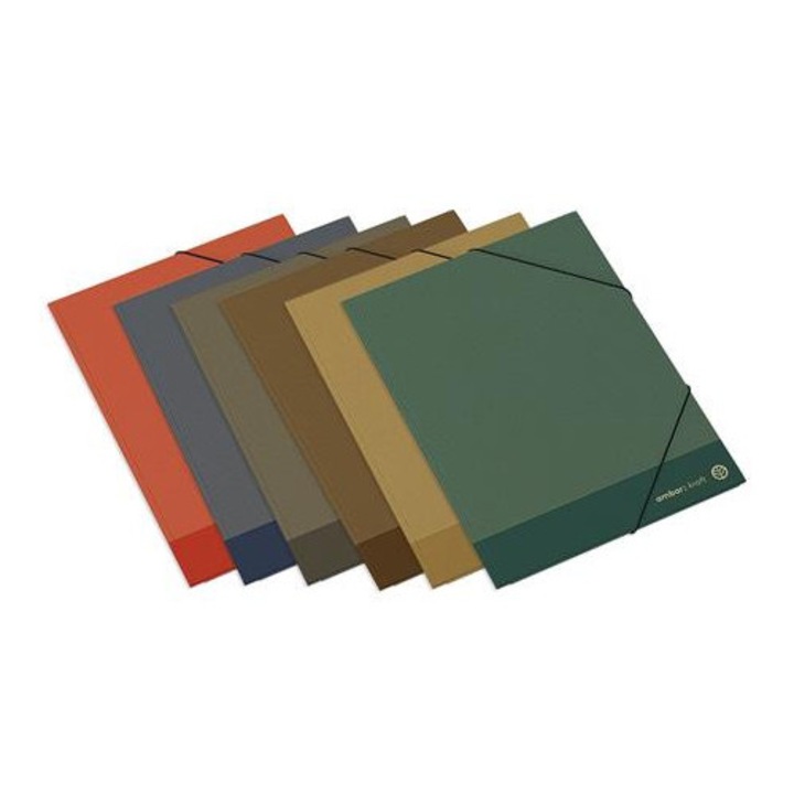 Mapă cu elastic, carton, A/4, AMBAR "Kraft", culori asortate