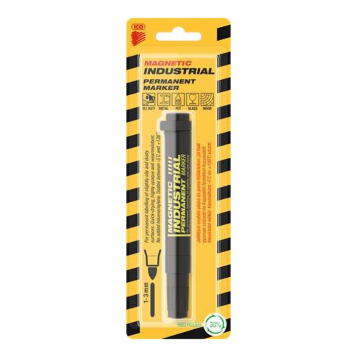Алкохолен маркер, индустриален, 1-3 мм, конусовиден, с магнит, ICO "Magnetic industrial permanent 11 XXL", черен