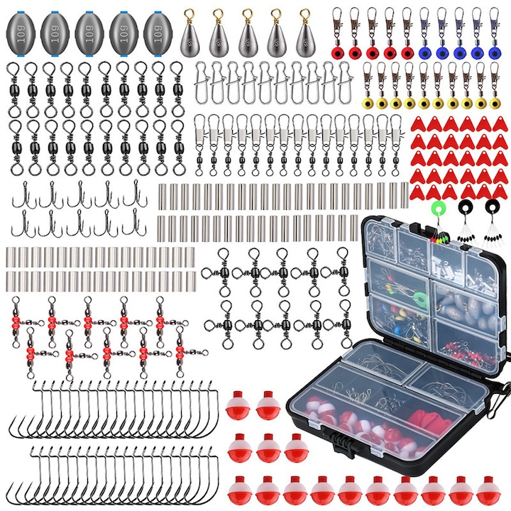Set accesorii de pescuit Tebnaild, 263 piese, negru, 12.1x9.8x3.5cm
