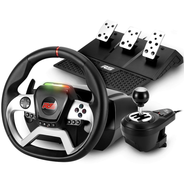 Volan gaming Spirit Of Gamer 1080RS, negru/silver, set cu pedale, USB, pentru PC/PS4/XBOX