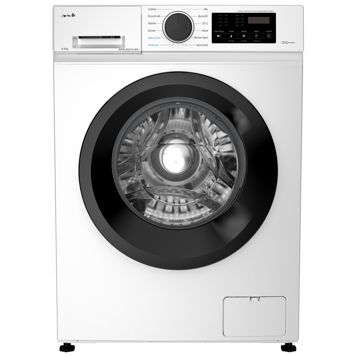 Перална машина ARIELLI AWM-80215 INV, 12 програми, Програма с пара, 1200 оборота, Клас A, Бяла, Капацитет 8 кг