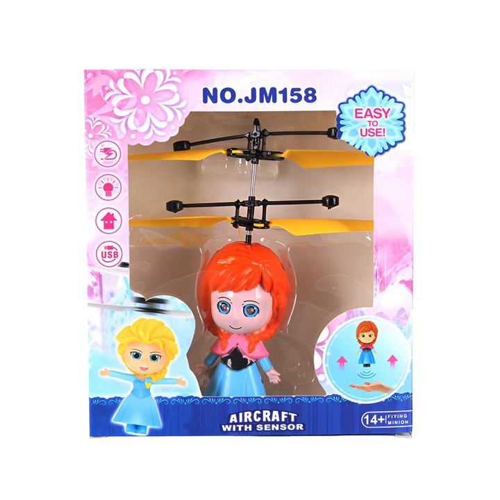 Prințesă zburătoare pentru copii EmonaMall W5667, Portocaliu/Albastru