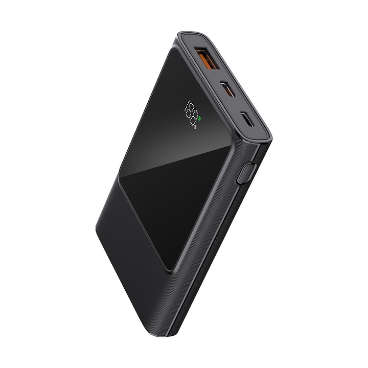 Преносима външна батерия Diva - PB-55B, 5000 mAh, USB-C, USB-A, Lightning, Дисплей, Бързо зареждане, Черна