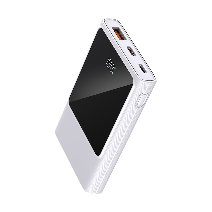 Преносима външна батерия Diva - PB-55W, 5000 mAh, USB-C, USB-A, Lightning, Дисплей, Бързо зареждане, Бяла