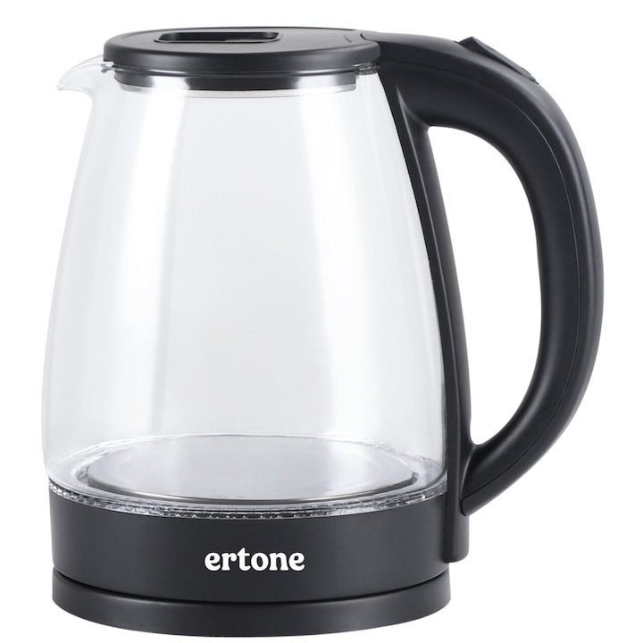 Cana electrica din sticla Ertone Ert946, 1.8L, 1500W, 220 V, 50 Hz, Iluminare LED, Oprire automata, Protectie incalzire fara apa