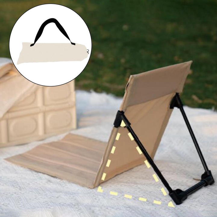 Сгъваем подов стол с облегалка и подплатена възглавница, преносим стол за плаж, къмпинг, концерти и на открито, идеален за пътуване, туризъм, риболов и раница