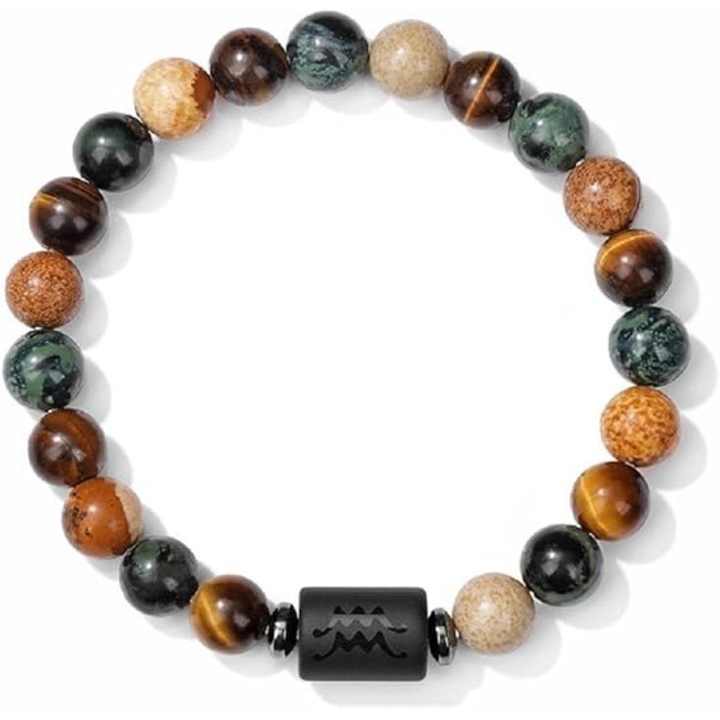 Bratara zodiacala din cristale naturale cu ornamente de constelatii, ajustabila, 6.7 inch + 2.3 inch, pentru femei si barbati