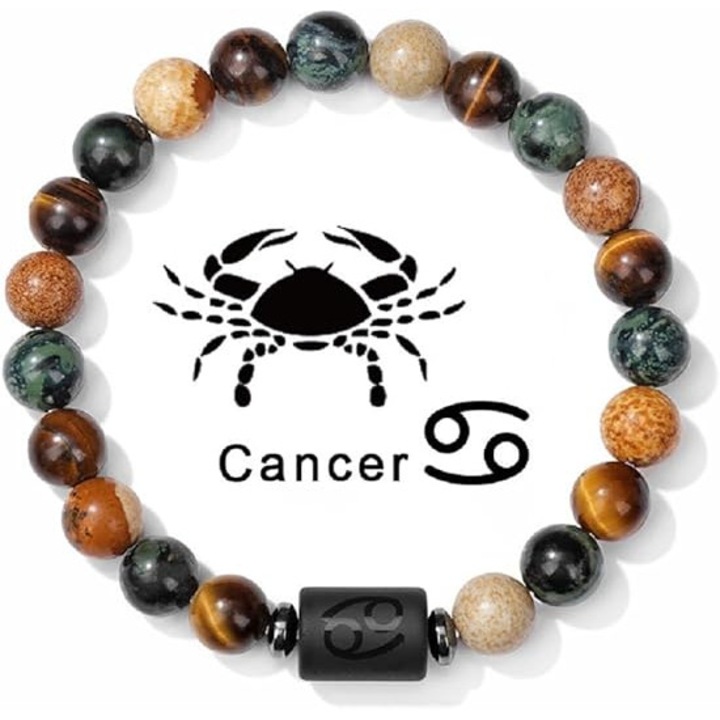 Bratara zodiacala din cristale naturale cu ornamente de constelatii, ajustabila, 6.7 inch + 2.3 inch, multicolor, unisex