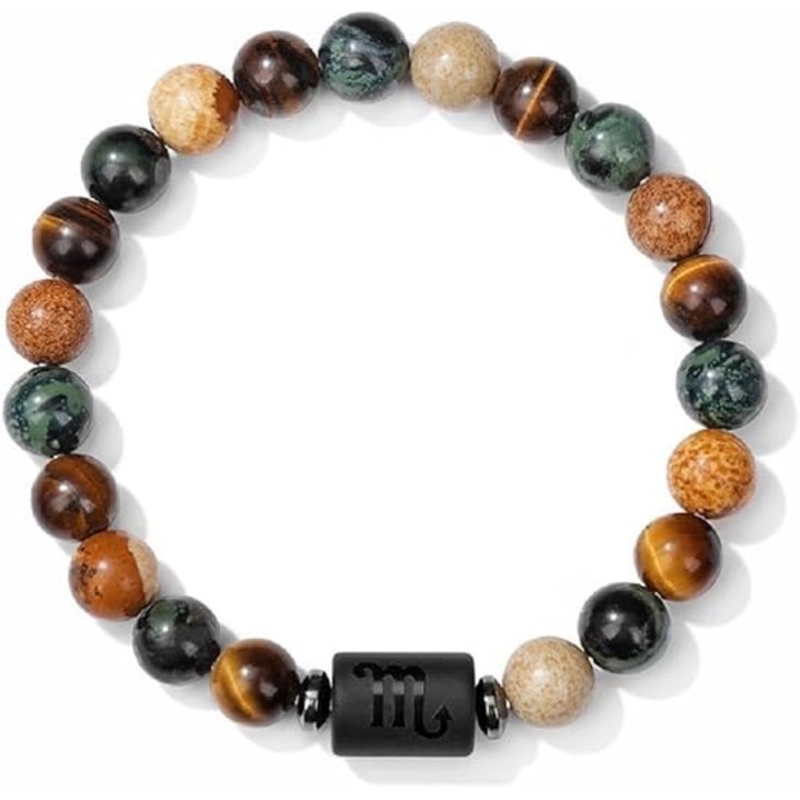 Bratara zodiacala din cristale naturale cu ornamente de constelatii, ajustabila, 6.7 inch + 2.3 inch, pentru femei si barbati