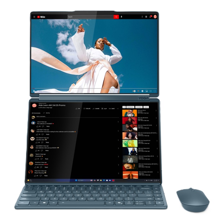 Лаптоп Lenovo Yoga Book 9 14IAH10, 83KJ0019RM, 2", Intel Core Ultra 7 255H (16-ядрен), Intel Arc 140V 8 Core, 32GB 8400MHz LPDDR5X, Син