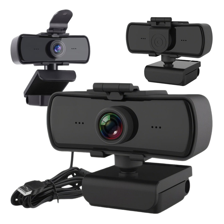 Webkamera 1080P, Chucai, 360°-ban forgatható, Dupla mikrofon, Plug and Play, Fekete