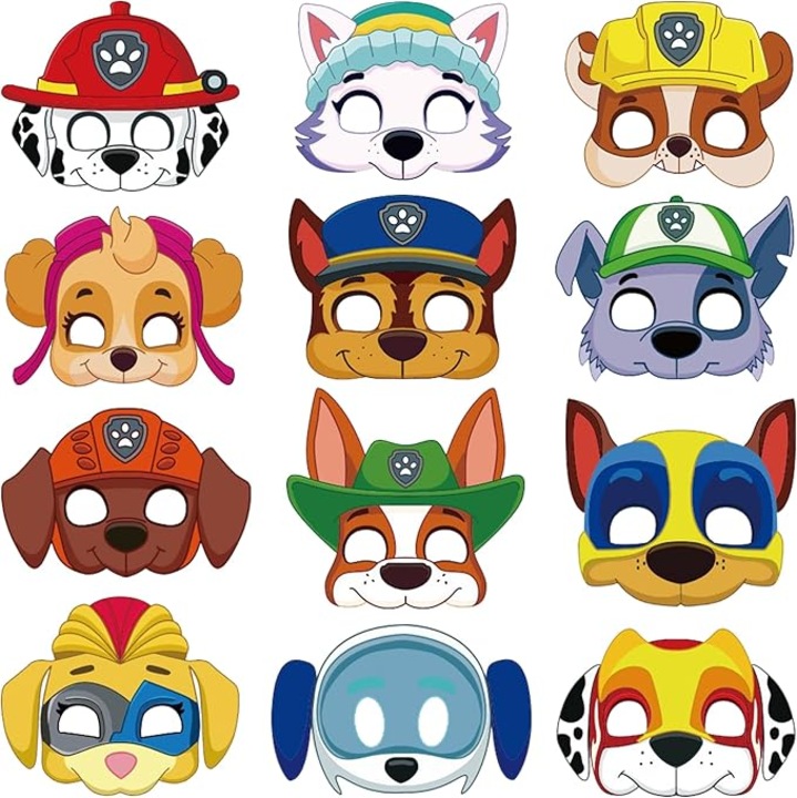 Szett 12 Paw Patrol maszk, karton maszk rajzfilmfigurákkal, gyerekeknek, partikra, farsangra, Halloweenre, szerepjátékokhoz
