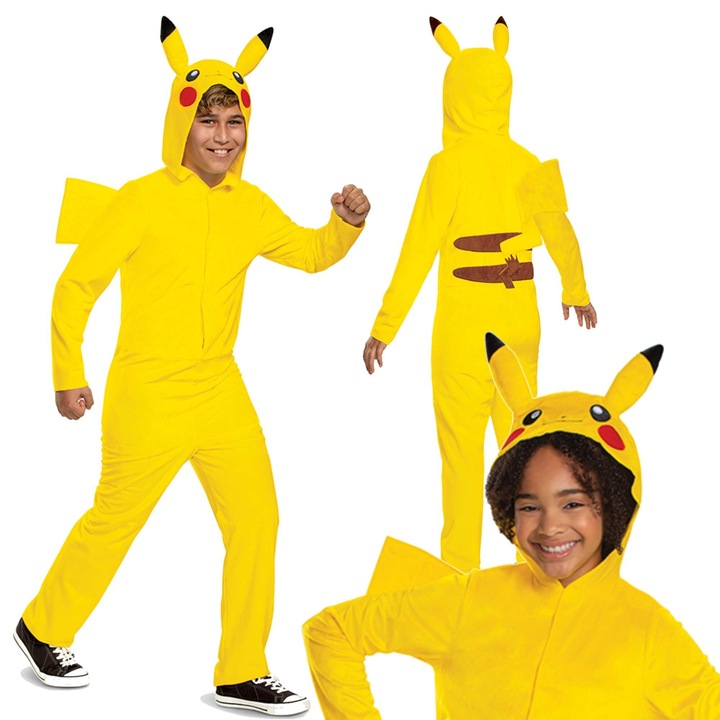 Costum de carnaval Pokemon Pikachu, costum galben, 137-149 cm (10-12 ani) Kigurumi