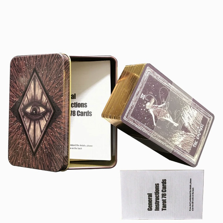 Carti de tarot Grey Prism in cutie de fier, aurie, manual de instructiuni