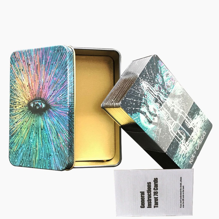 Carti de tarot Prism, cutie din metal, manual de instructiuni