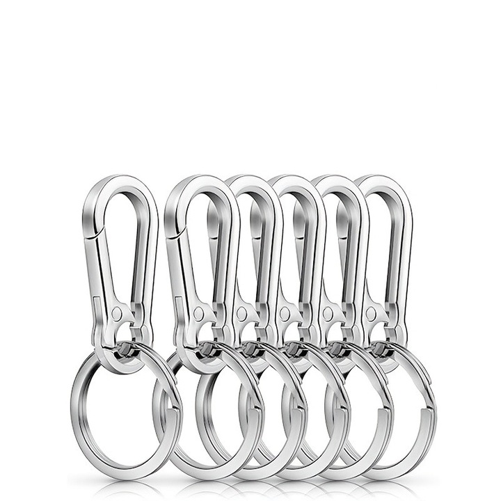 6 db kulcstartó szett, rozsdamentes acél, ezüst, 7x3cm, multifunkcionális