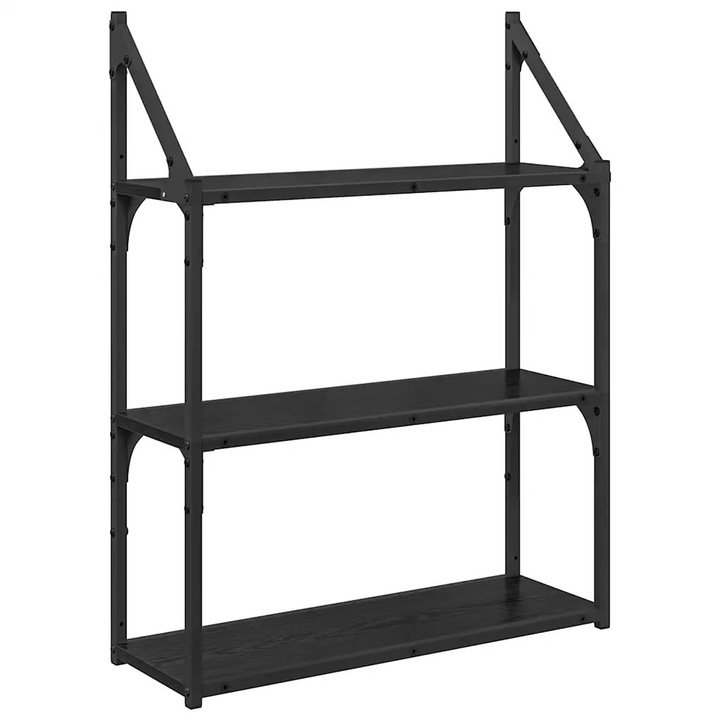 Raft de perete vidaXL Stejar Negru 60 x 21 x 78, 5 cm Lemn compozit