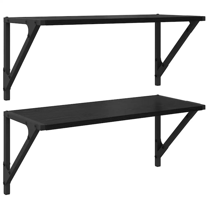 Semele de perete vidaXL cu raft 2 pcs Stejar Negru 60 x 25 x 25, 5 cm