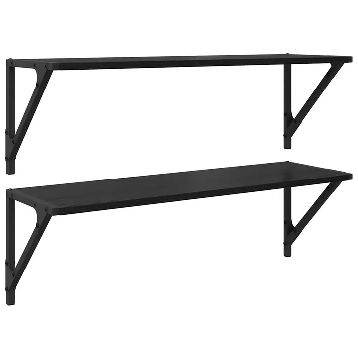 Semele de perete vidaXL cu raft 2 pcs Stejar Negru 80 x 25 x 25, 5 cm