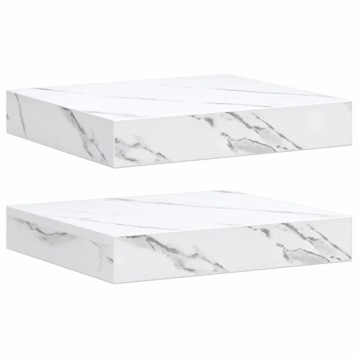 Raft de perete vidaXL Pe perete 2 pcs Marmura alba 23 x 23, 5 x 4 cm