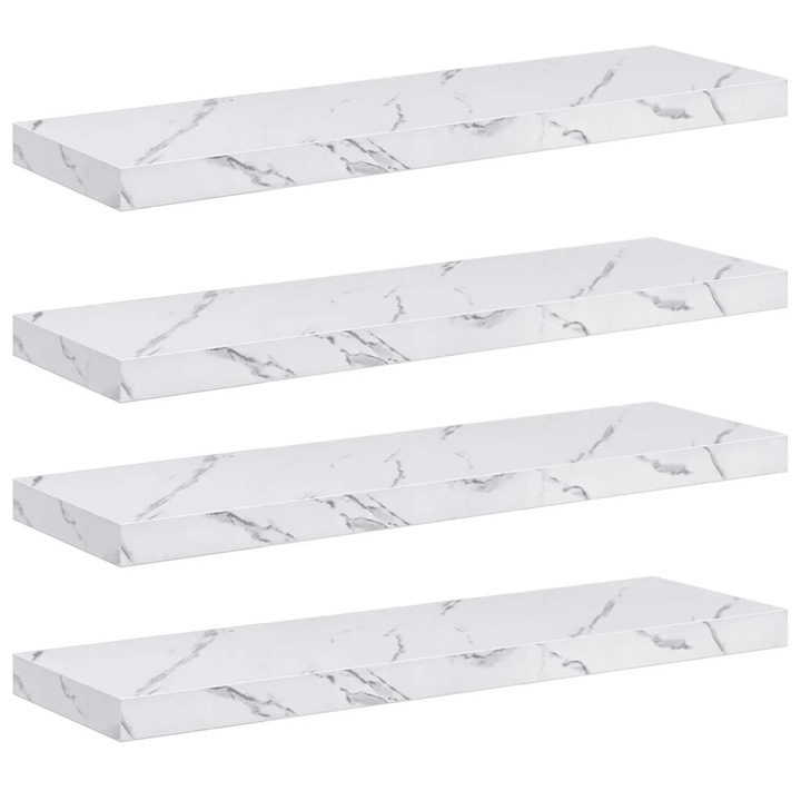 Raft de perete vidaXL Pe perete 4 pcs Marmura alba 90 x 23, 5 x 4 cm