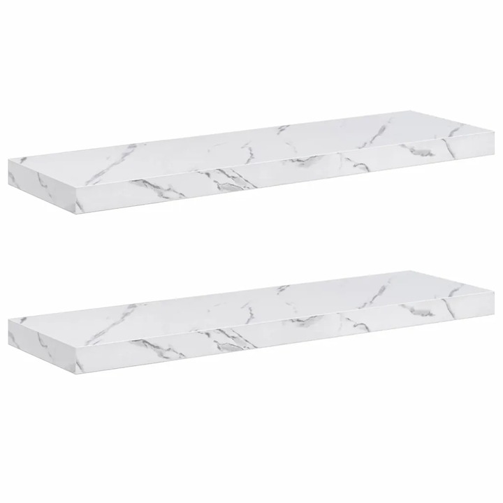 Raft de perete vidaXL Pe perete 2 pcs Marmura alba 80 x 23, 5 x 4 cm