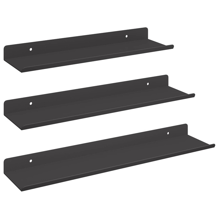 Raft de perete vidaXL cu raft Pe perete 3 pcs Negru 80 x 9 x 2.5 cm