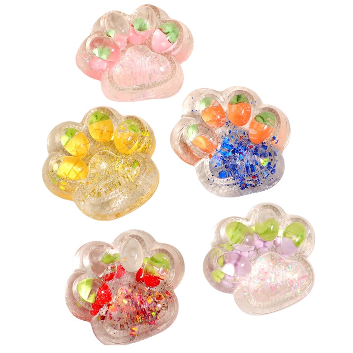 Stresszcsökkentő macskamancs formájú játék, 5 darabos készlet, Squishy Fun, UWOT, lassú visszanyerés, élelmiszer-minőségű szilikon, 6, 5 x 7 cm, stresszcsökkentés és szellőztetés, felnőtteknek/gyerekeknek megfelelő, gyümölcsös modell, átlátszó
