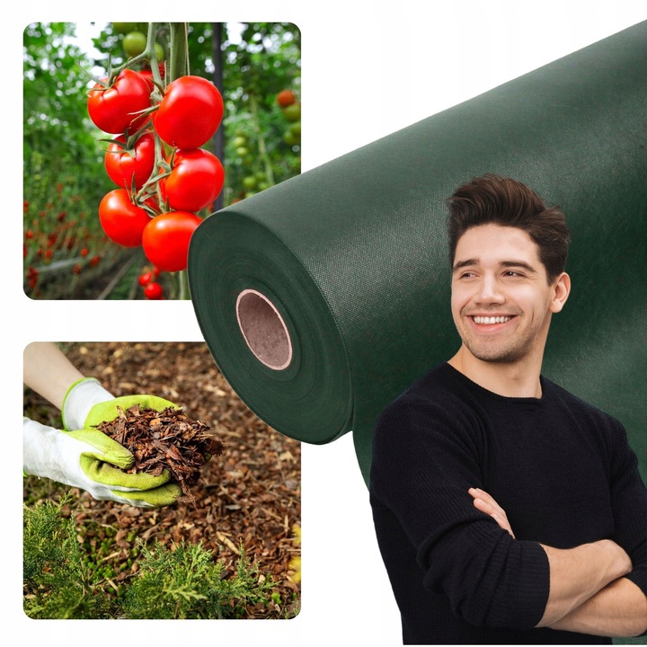 Folie Anti-Buruieni Verde Agrofibra 50g/m, 1.6m x 100m, Rezistenta UV, Permeabila