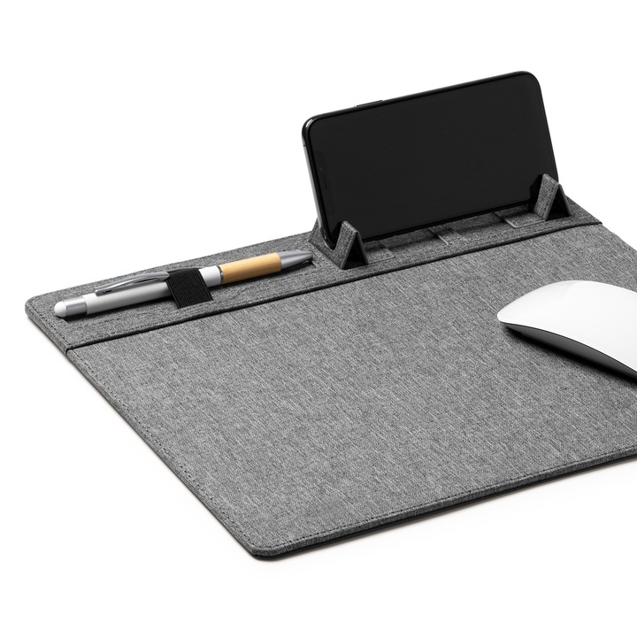 Mousepad Stamina cu încărcător wireless 10W, suporturi pentru mobil și pix, 31x27x0.8cm