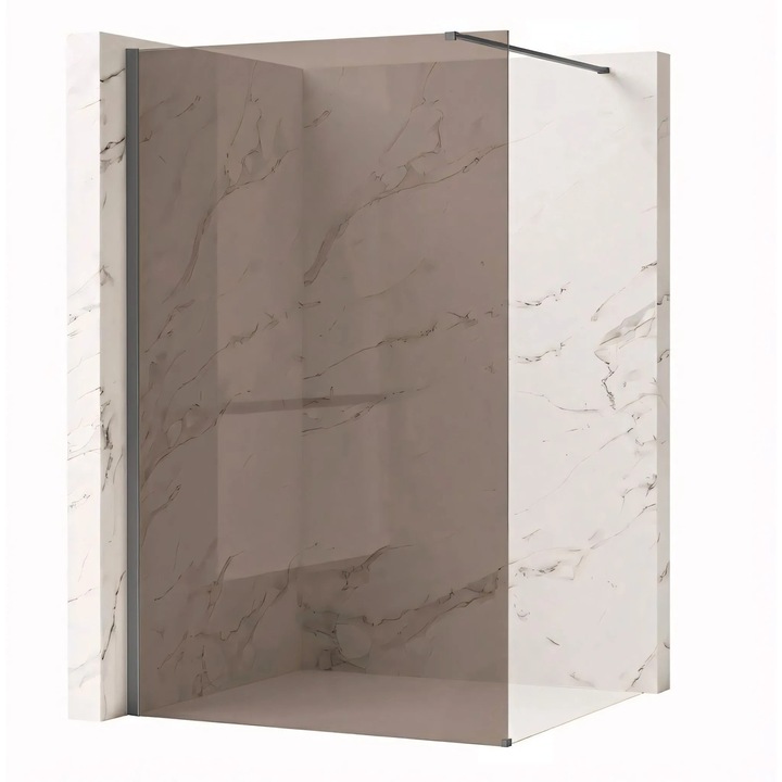 Panou de dus Rea Flexi Brown 100, Walk-in, sticla fumurie maro, profil titan, 100x120cm