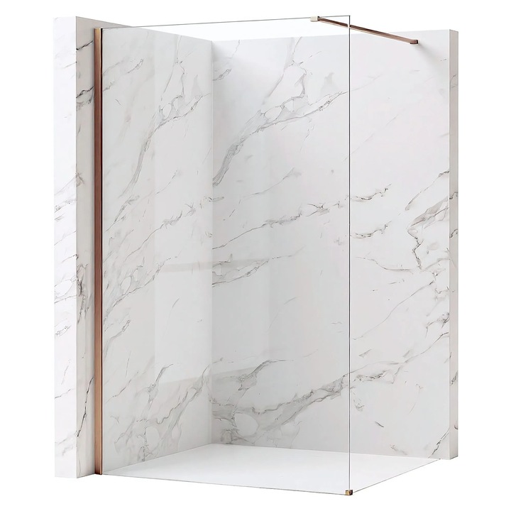 Panou de dus Rea Flexi Transparent 130, cu profil cupru periat, sticla 8mm, walk-in, dimensiuni 130x120cm