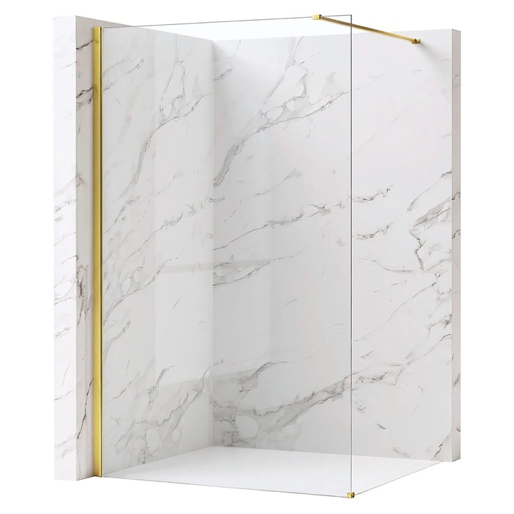 Panou de dus Walk-in Rea Flexi Transparent 110, sticla securizata 8mm, profil auriu, 110x120cm