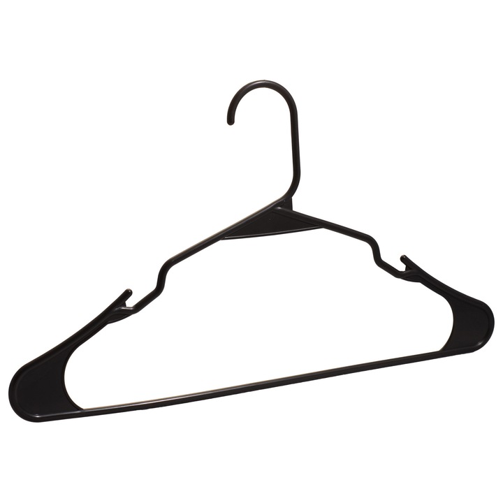 Set 10 Umerase din Plastic, HUMERO, cu Bara pentru Pantaloni si Design Modern, Negru