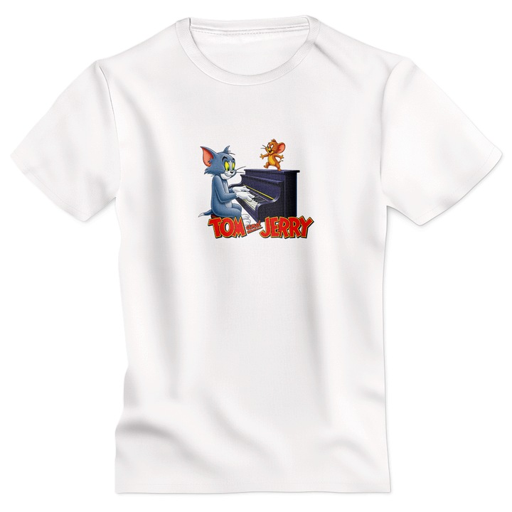Tricou poliester Tom si Jerry model 1 alb XS Motrix