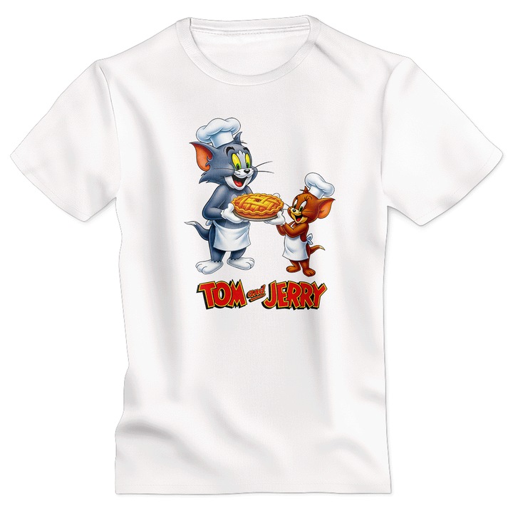 Tricou poliester Tom si Jerry model 11 alb XL Motrix