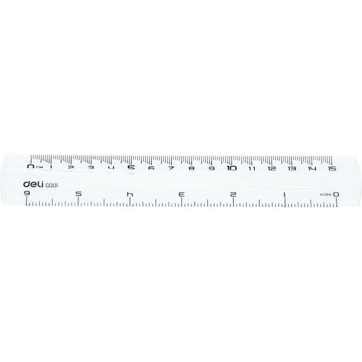 Riglă transparentă Deli 15cm, material plastic, sistem metric