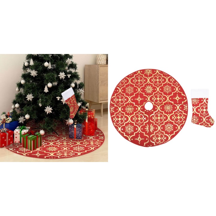 Covor fusta de brad Craciun cu soseta, rosu, 90 cm, tesatura