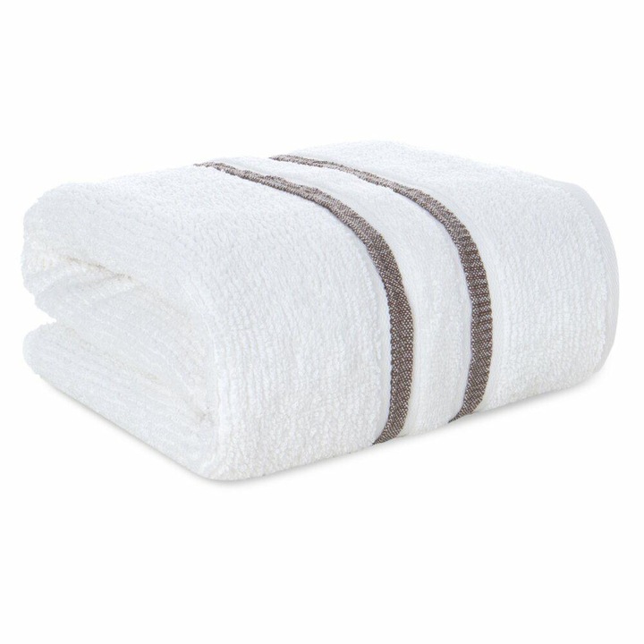 Prosop Baie, EUROFIRANY, Dina, 30x50 cm, Bumbac De Inalta Calitate, Gramaj 500 g/m2, Capacitate Mare De Absorbtie, Moale Si Rezistent, Design Elegant Si Modern, Ideal Pentru Utilizare Zilnica, Alb